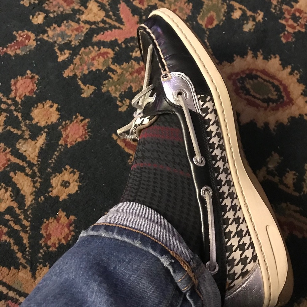 Sperry Topsiders Patent Leather Black /Houndstooth